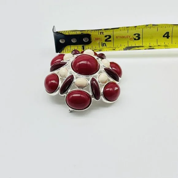 Vintage Red Cabochon Statement Brooch Gold Tone - Picture 8 of 8